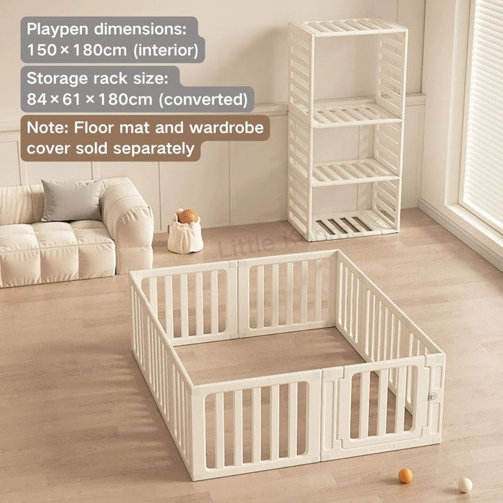 3-in-1 Kids Playpen | Converts to Storage Shelf & Wardrobe | HDPE Safety Fence with Door Lock | Baby Play Yard
