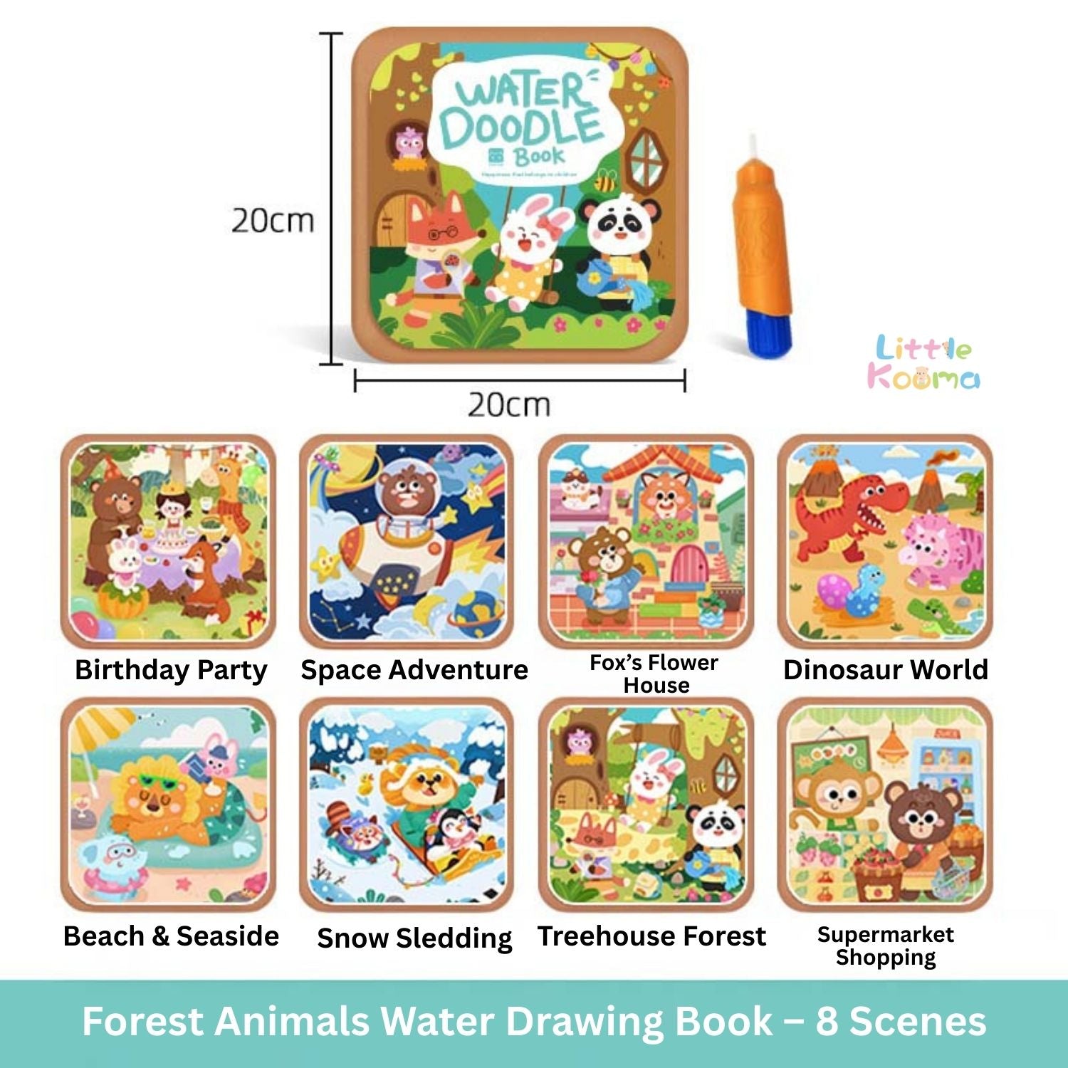 Ready Stock Kids Magic Water Doodle Book Reusable Mess-Free Drawing Foldable 3Y+ - Little Kooma