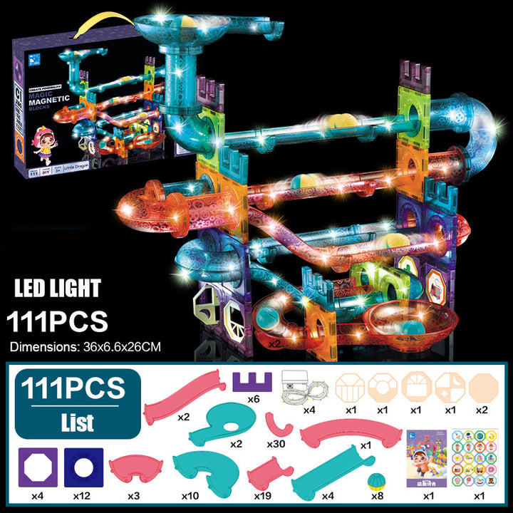 Baby & Kids Magnetic Tiles Building Blocks Set Early Educational Toy w LED Light 3 Years + - Little Kooma