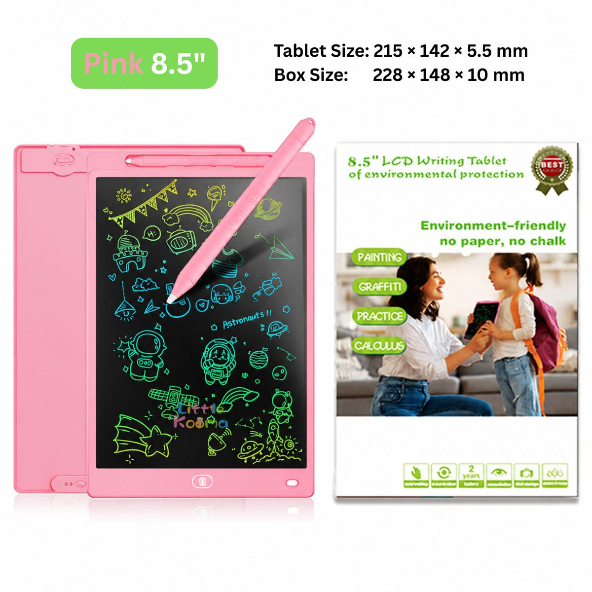 Kids LCD Writing Tablet & Reusable Doodle Board with Stylus 2 Years + | 8.5", 10" & 12"