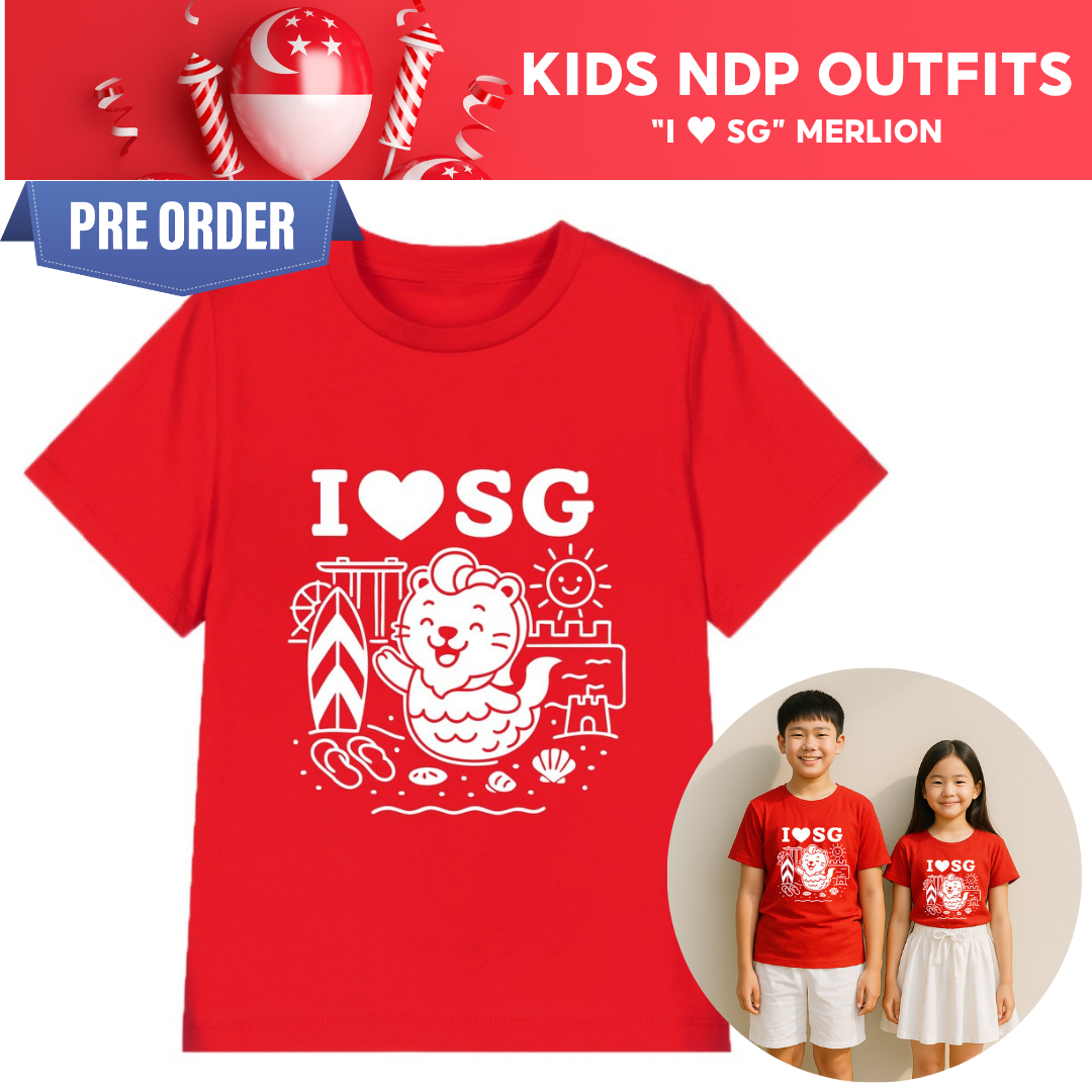 [PRE-ORDER] National Day NDP Red Top - Baby Kids Red T-shirt Cute Merlion Beach View National Day Top Outfit