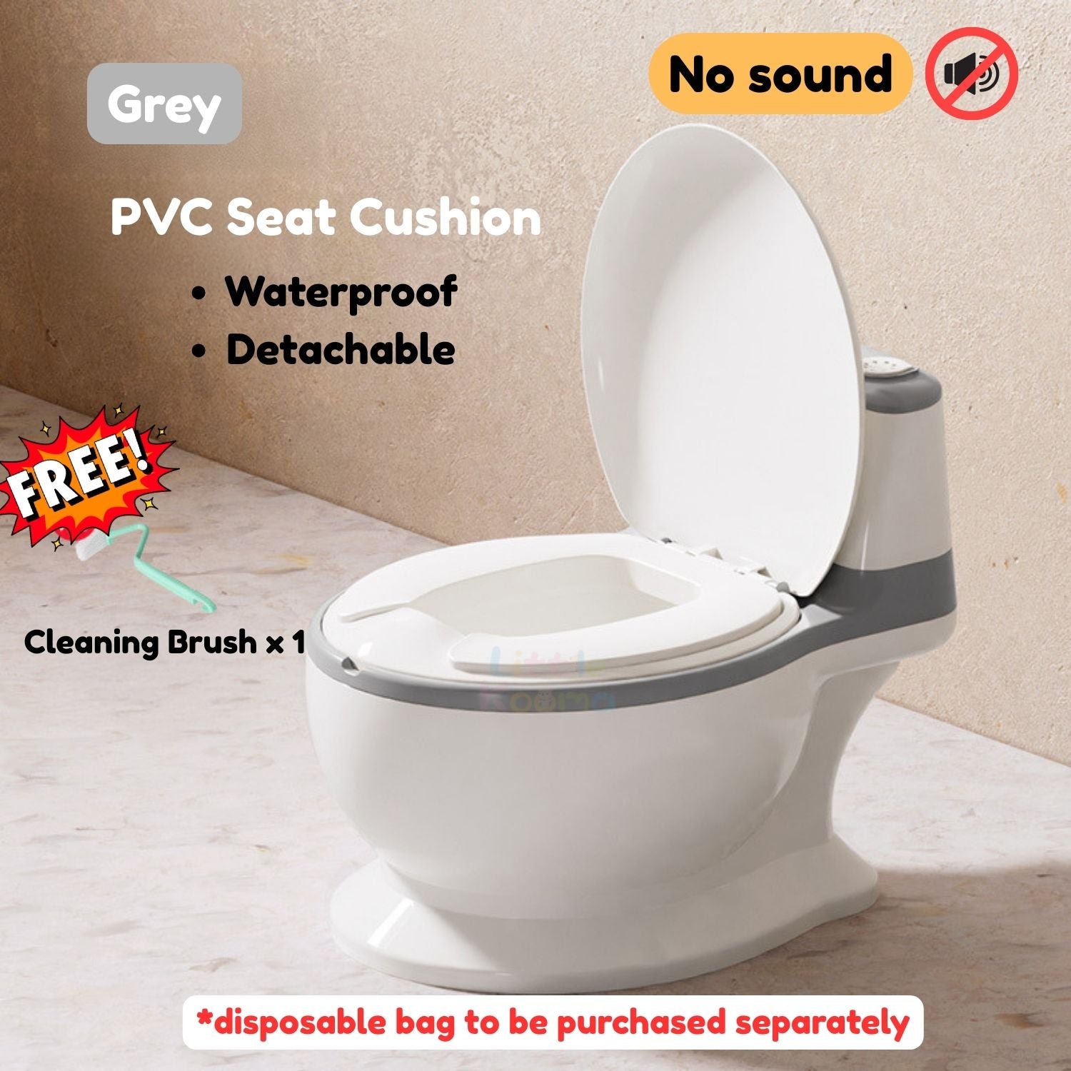 Ready Stock Children Potty Training Toilet with Flush Sound, Splash Guard & Cleaning Brush