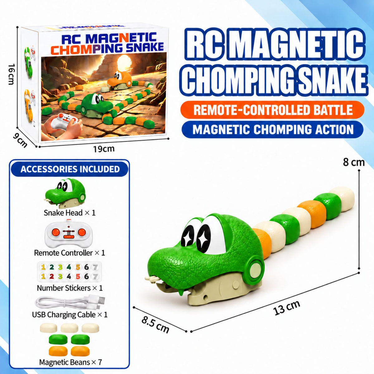 Ready Stock RC Magnetic Chomping Snake Toy 2.4G Remote Control Multiplayer Kids Gift Ages 6+ - Little Kooma