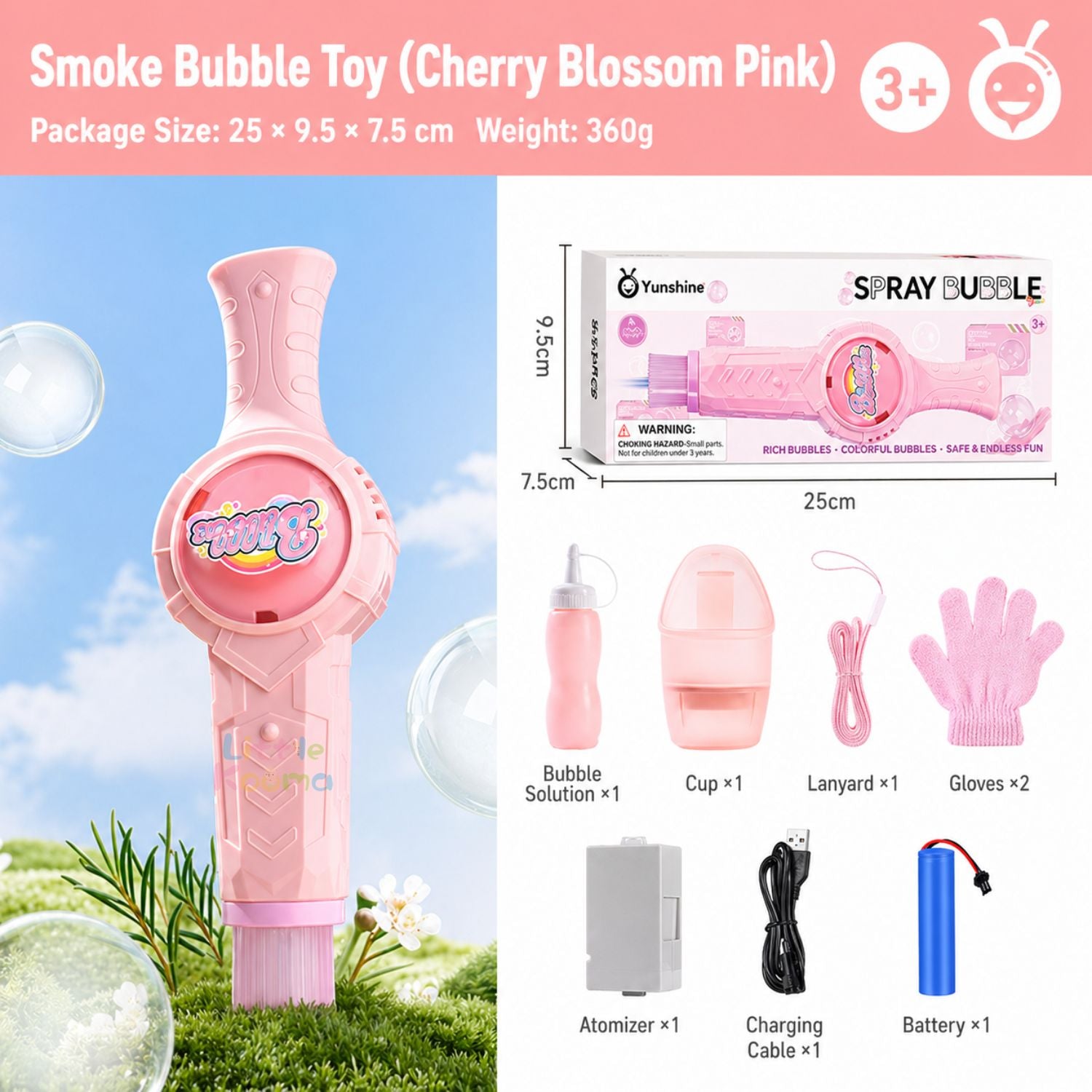 Ready Stock Smoke Bubble Toy Auto Bubble Gun LED Light Smackable Bubble Maker Kids Outdoor Toy - Little Kooma