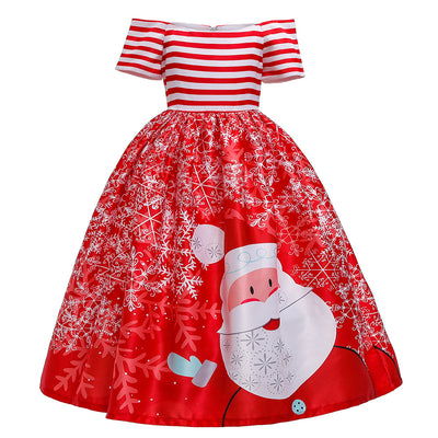 Kids Girls Drop Shoulder Santa Snow Flakes Dress Big Bowtie Christmas Outfit w Zip - Little Kooma