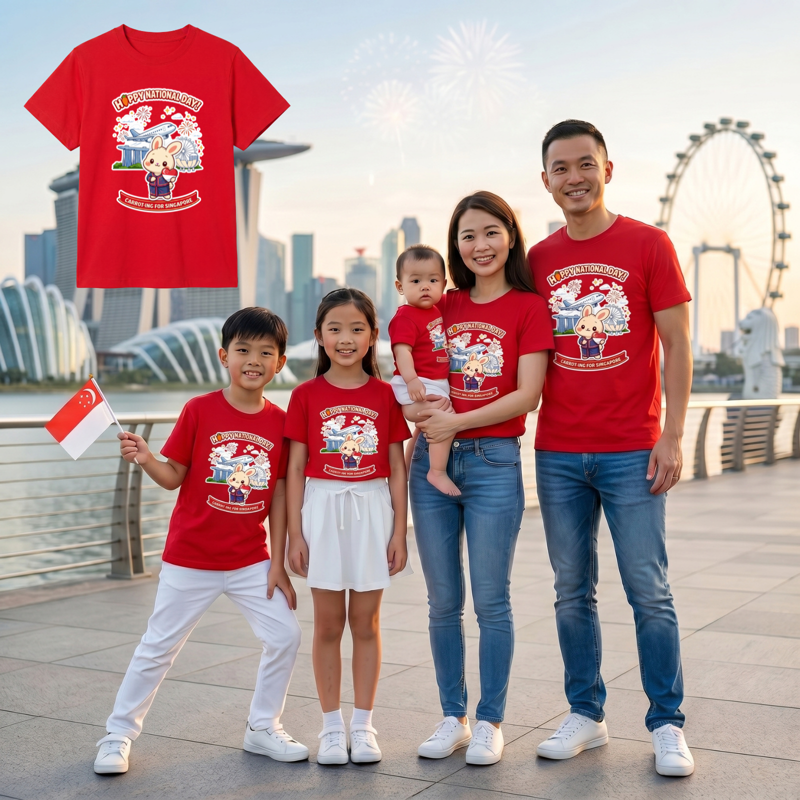 Singapore National Day Kids Red T-Shirt Family Matching Outfit - CARROT-ING for Singapore - Little Kooma