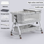 Baby Crib with Changing Table & Mosquito Net Height Adjustable Cradle & Mobile Bed Foldable & Washable - Little Kooma