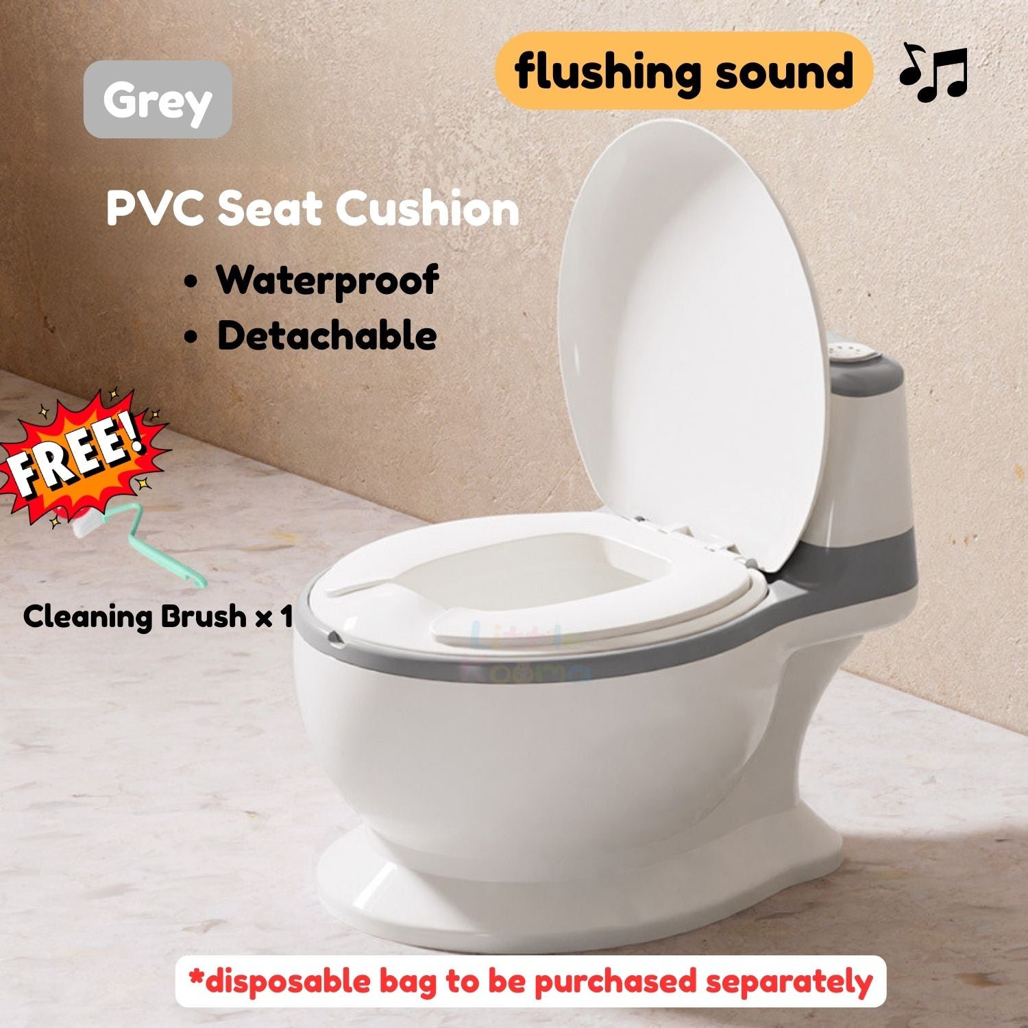 Ready Stock Children Potty Training Toilet with Flush Sound, Splash Guard & Cleaning Brush