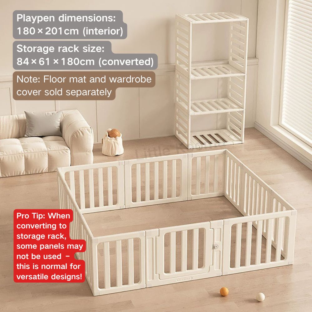 3-in-1 Kids Playpen | Converts to Storage Shelf & Wardrobe | HDPE Safety Fence with Door Lock | Baby Play Yard