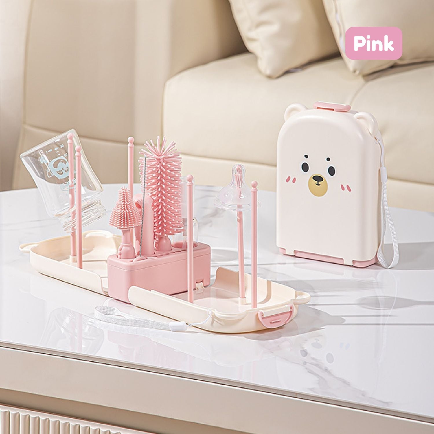 Ready Stock Baby Bottle Cleaning Brush Set Travel Drying Rack Case Sterilisable Brushes