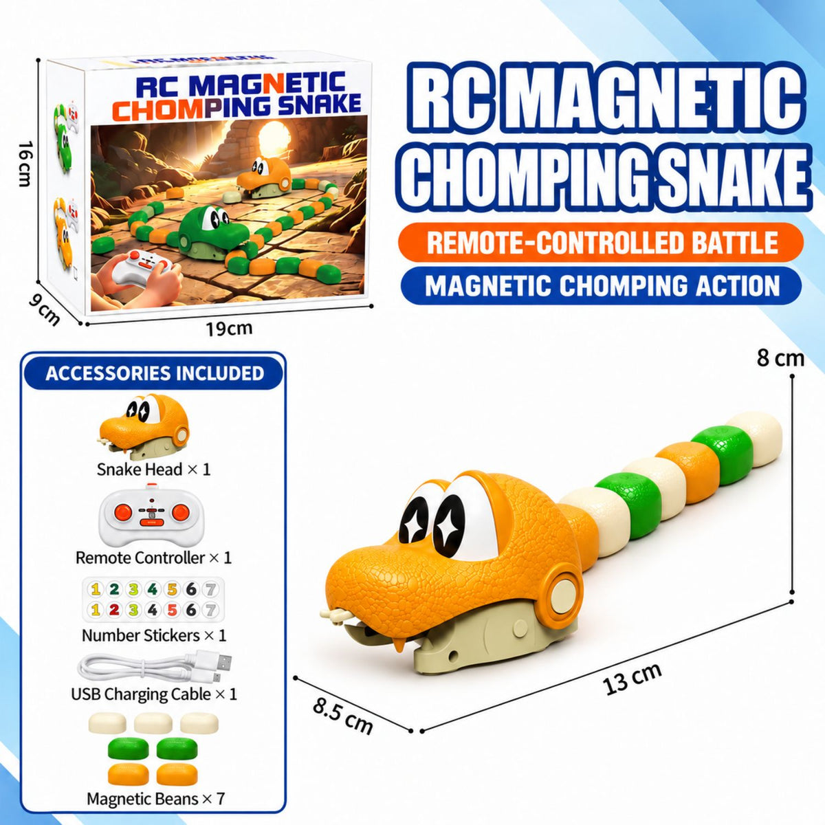 Ready Stock RC Magnetic Chomping Snake Toy 2.4G Remote Control Multiplayer Kids Gift Ages 6+ - Little Kooma