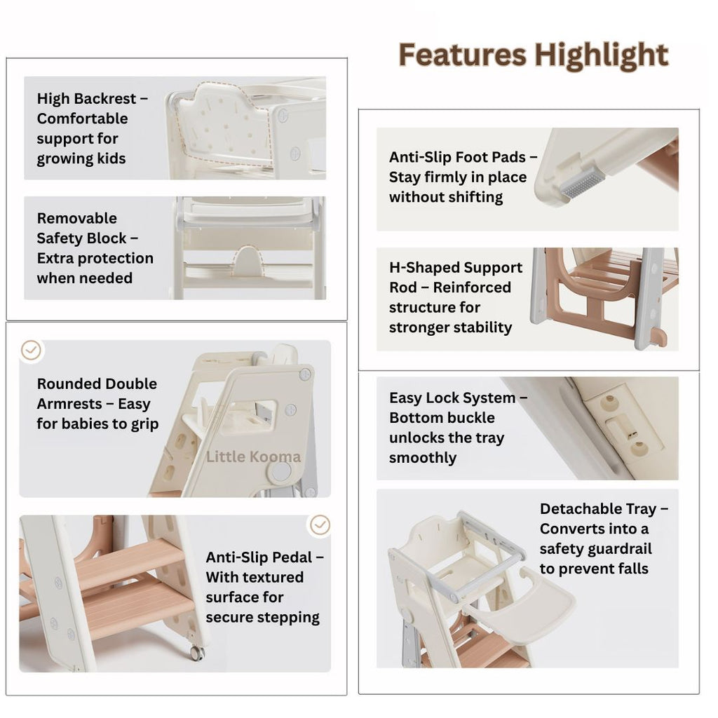 Ready Stock Foldable Baby High Chair & Kids Study Chair – Adjustable Height, Safety Guard, Learning Tower