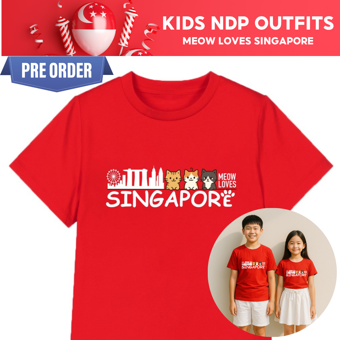 [PRE-ORDER] National Day NDP Red Top - Baby Kids Red T-shirt Cute Kittens Meow Loves Singapore National Day Top Outfit