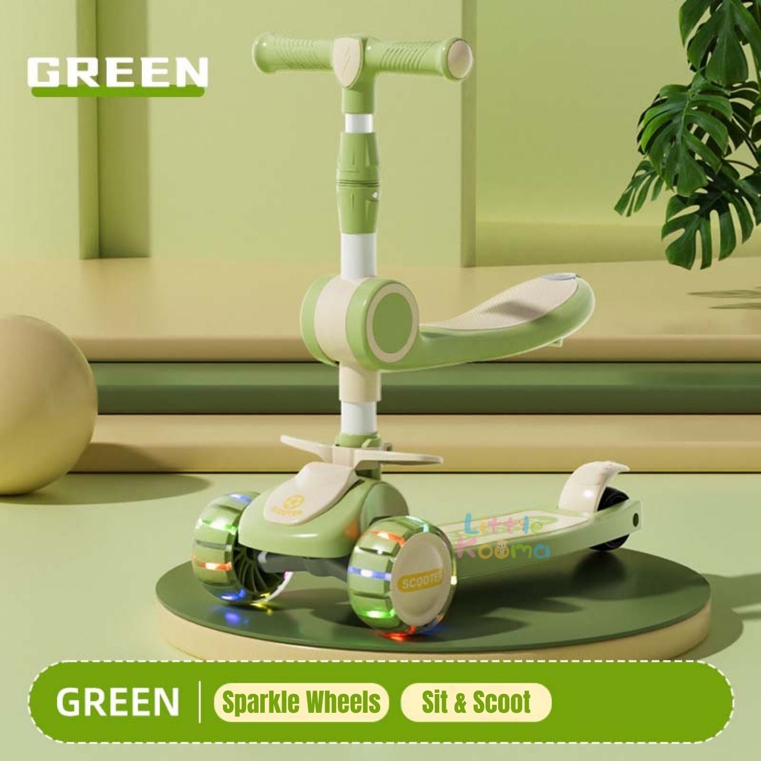 Ready Stock 2-in-1 Kids Scooter with Seat Adjustable Height LED Flash Wheels Toddler Kickboard - Little Kooma