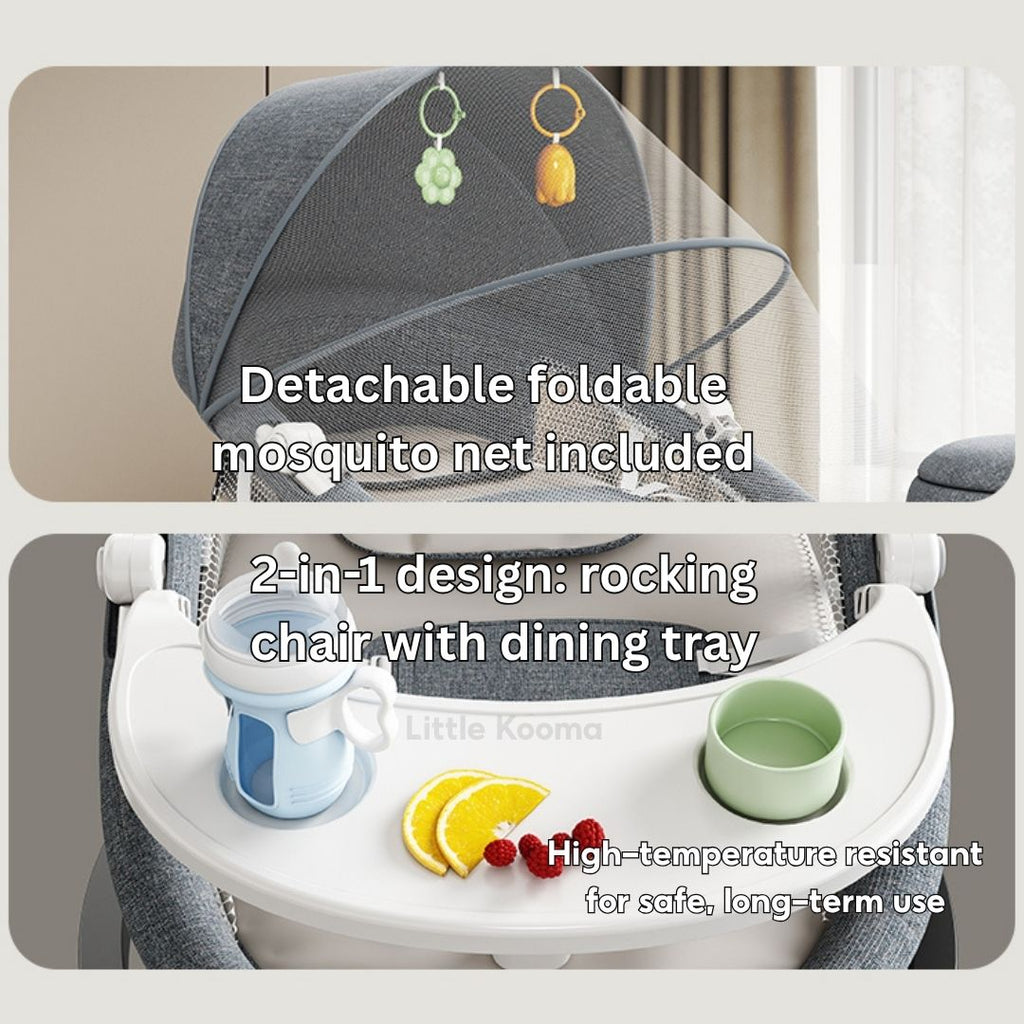 Electric Baby Rocking Chair with Bluetooth Music, Remote Control & Mosquito Net – Adjustable Swing & Recline