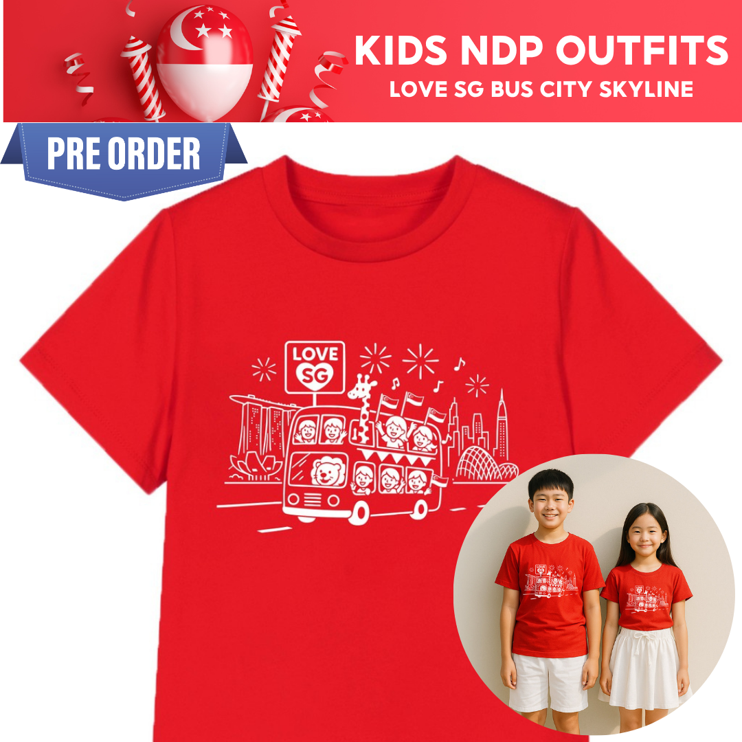 [PRE-ORDER] National Day NDP Red Top - Baby Kids Red T-shirt Love SG Bus City Skyline National Day Top Outfit