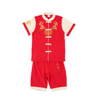 Singapore Souvenir Gift Wealth and Harmony Red Family Set with Golden Fish Embroidery Baby Kids Boys Cheongsam Set Top n Shorts CNY Chinese New Year Outfit 0835 - Little Kooma