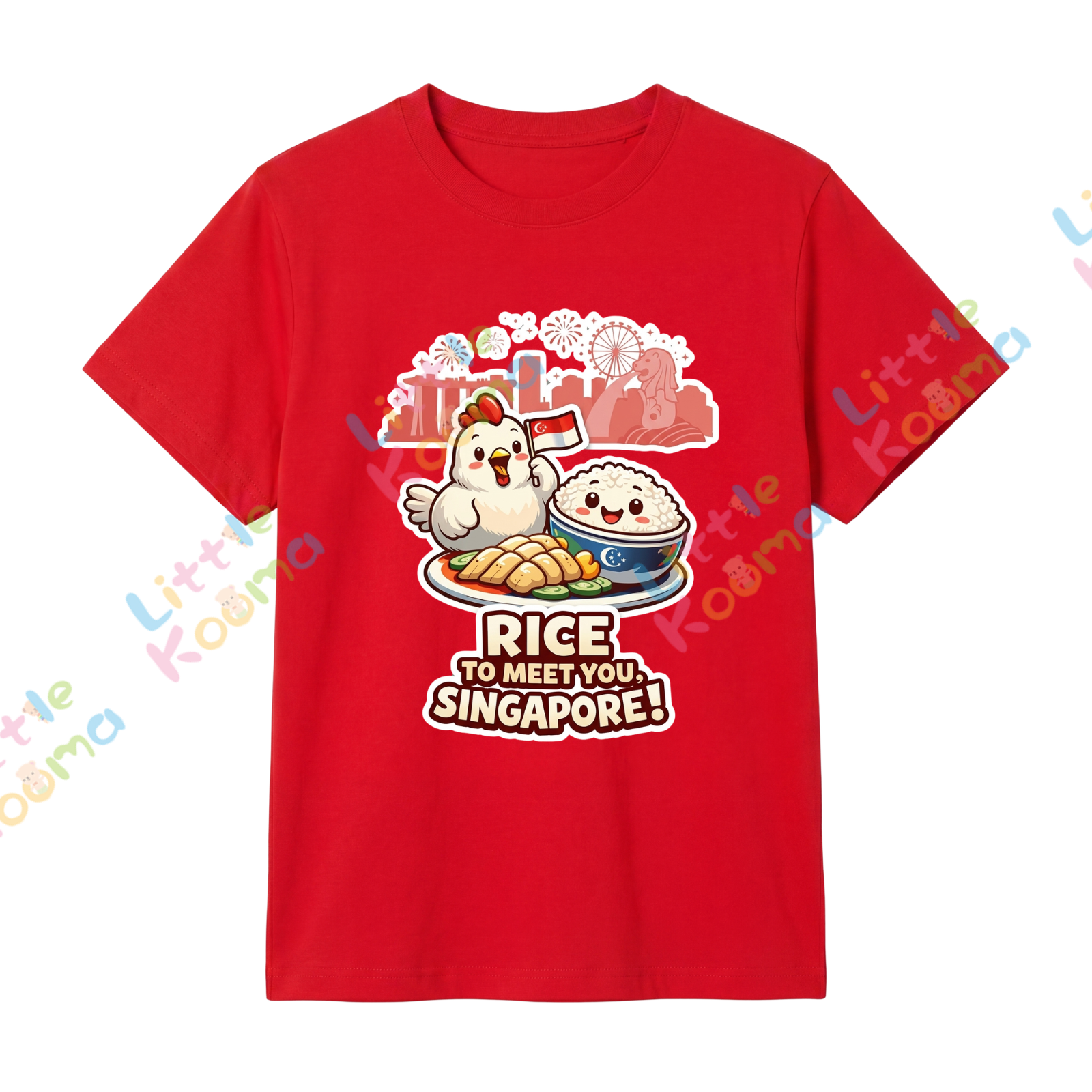 Singapore National Day Kids Red T-Shirt Family Matching Outfit - RICE TO MEET YOU Singapore - Little Kooma