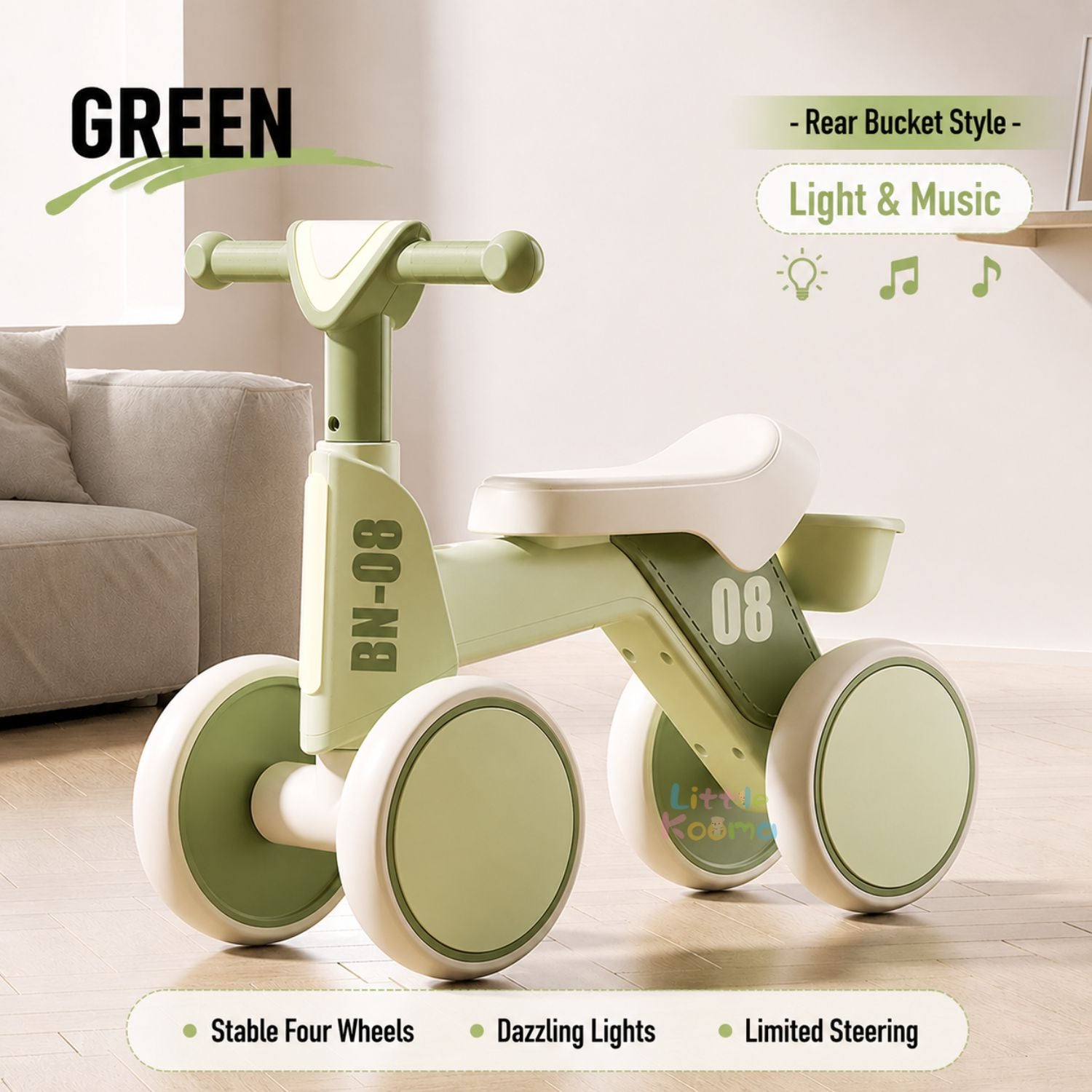 Ready Stock Baby Balance Bike 18-48 Months Kids Ride On Toy EVA Silent Wheels Storage Basket - Little Kooma