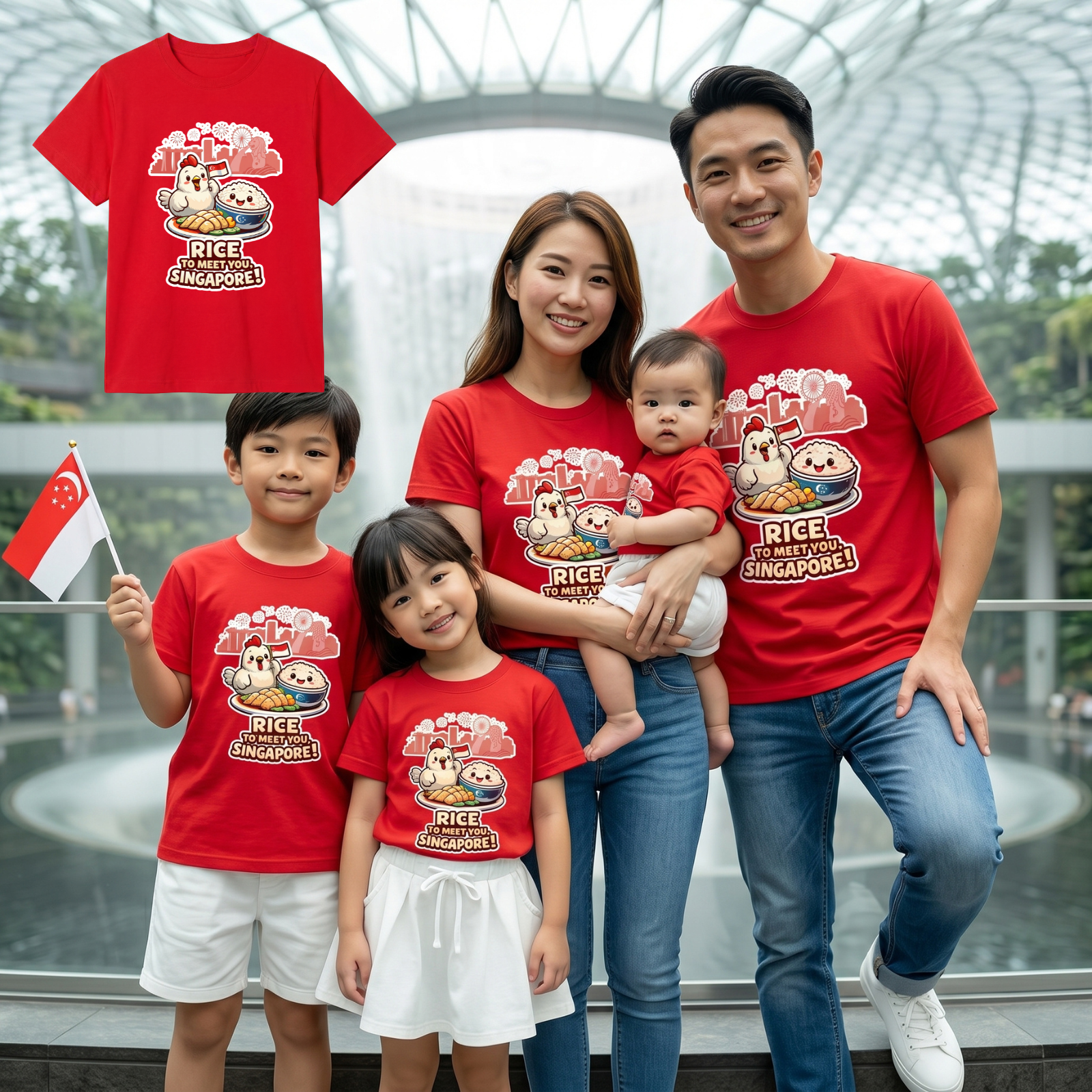 Singapore National Day Kids Red T-Shirt Family Matching Outfit - RICE TO MEET YOU Singapore - Little Kooma