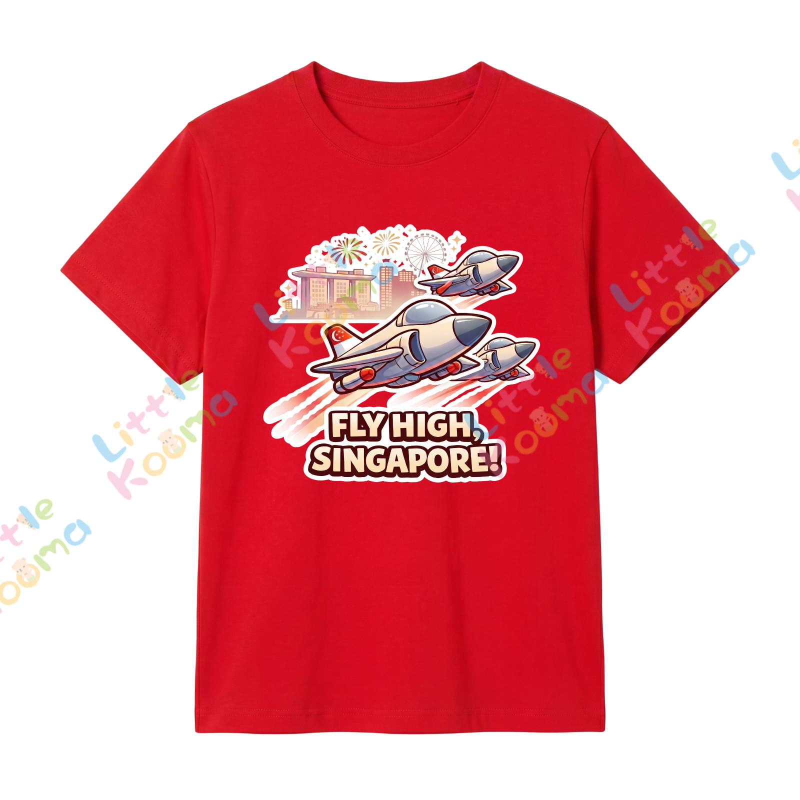 Singapore National Day Kids Red T-Shirt Family Matching Outfit - FLY HIGH SINGAPORE - Little Kooma