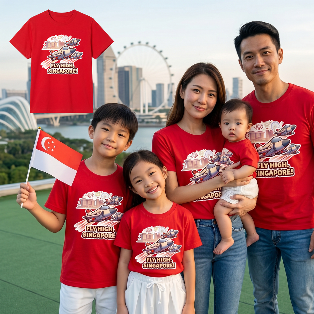 Singapore National Day Kids Red T-Shirt Family Matching Outfit - FLY HIGH SINGAPORE - Little Kooma