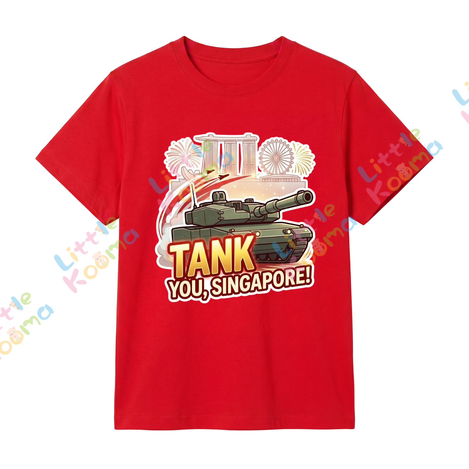 Singapore National Day Kids Red T-Shirt Family Matching Outfit - TANK YOU SINGAPORE - Little Kooma