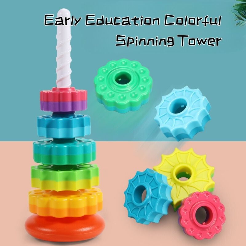 Stacking Rattles Rainbow Spinning Tower Stacking Hand Rattles Baby Toy | Little Kooma