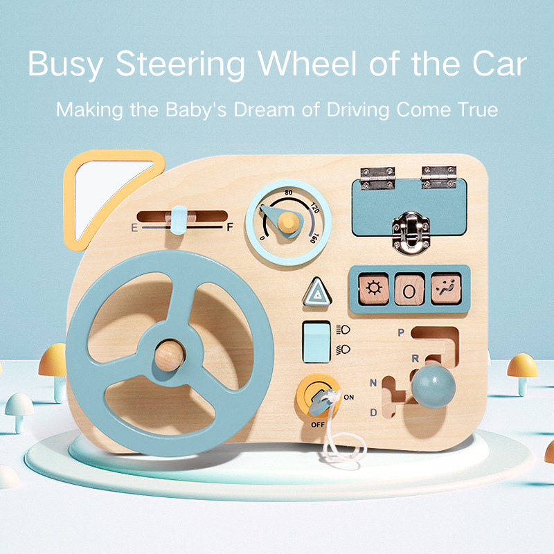 Montessori Wooden Toys Baby Steering Wheel Driving Toy w Mirror 3 Years + - Little Kooma
