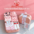 Little Strawberry Baby Girl Summer Gift Set – 3 Outfits, Bonnet, Headband, Socks & Keepsake Suitcase