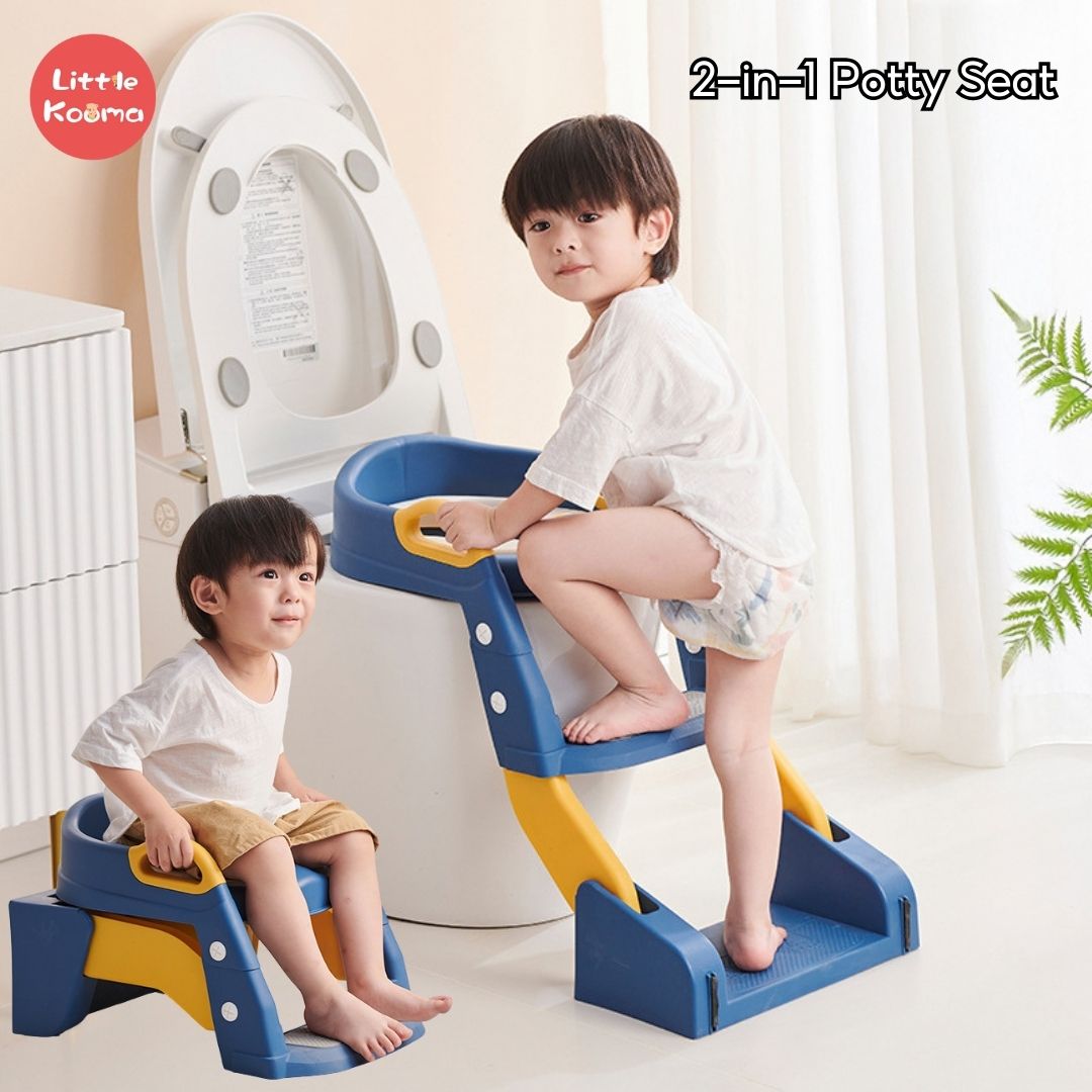 Baby Toddler Kids Boy Girl 2-In-1 Version Potty Training Seat with Ladder Toilet Seat with Step Stools Non-Slip Potty Chair with Splash Guard and Handles - Little Kooma