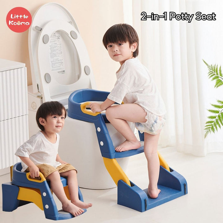 Baby Toddler Kids Boy Girl 2-In-1 Version Potty Training Seat with Ladder Toilet Seat with Step Stools Non-Slip Potty Chair with Splash Guard and Handles - Little Kooma