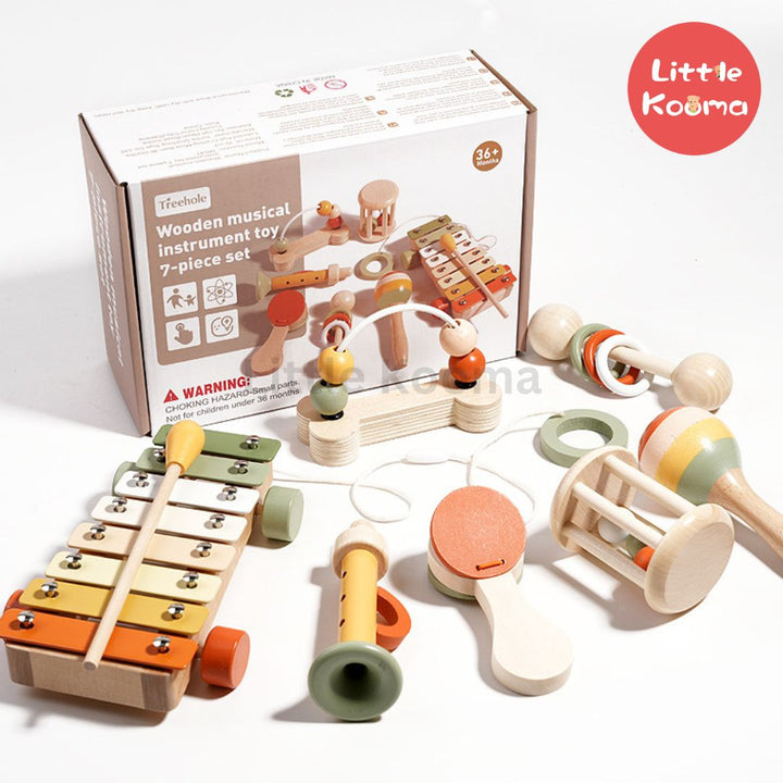 Wooden Music Instruments Set – Toddler Musical Toys with Xylophone, Maracas, and More, Educational Rhythm Kit for Kids Ages 3-6
