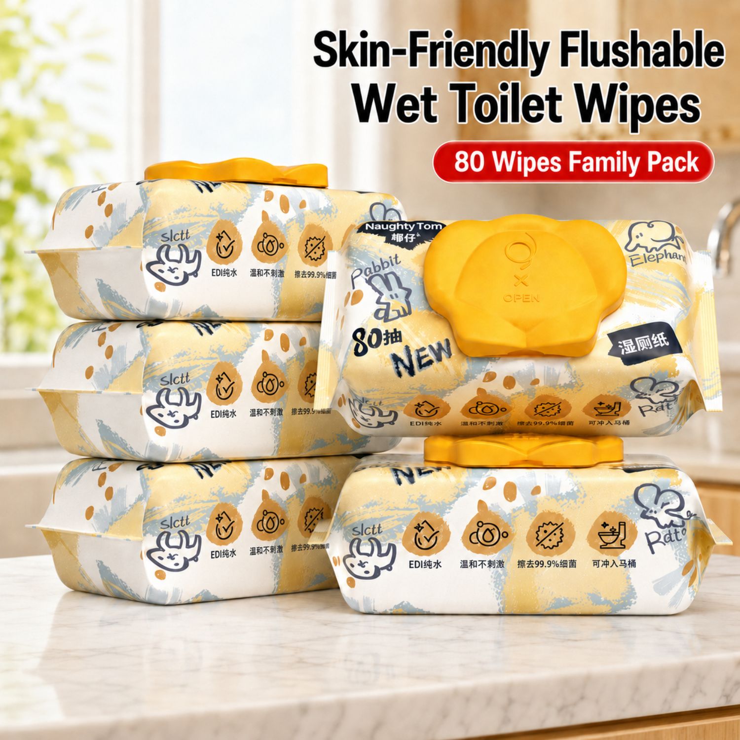 Ready Stock Naughty Tom Flushable Wet Toilet Wipes 80 Sheets Thick Soft 200x150mm
