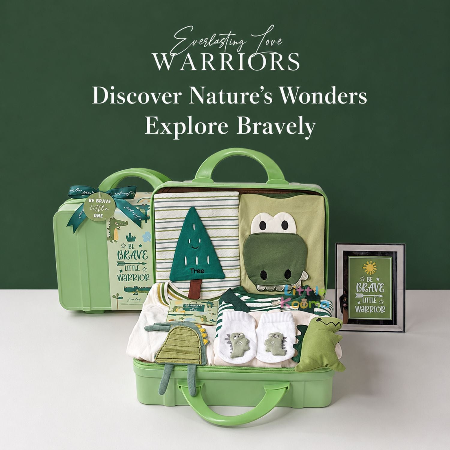 Baby Boy Forest Warrior Clothing Gift Set with Rompers, Socks, Hat and Suitcase