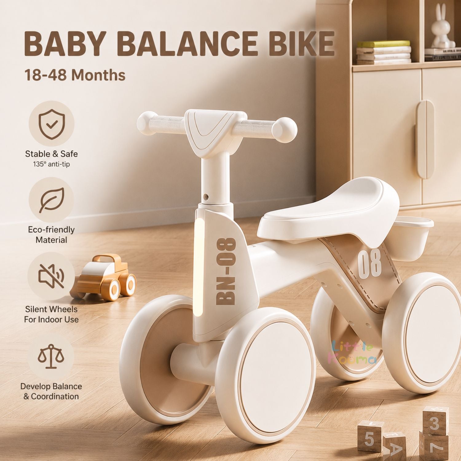 Ready Stock Baby Balance Bike 18-48 Months Kids Ride On Toy EVA Silent Wheels Storage Basket - Little Kooma