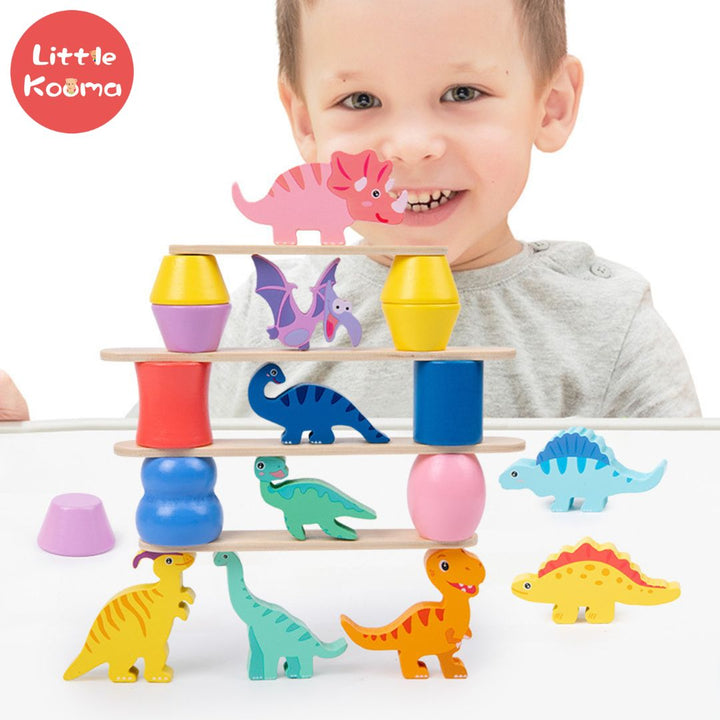 Wooden Dinosaur Stacking Toy – Montessori Balancing Game for Toddlers, Educational Stacking Blocks for Kids Ages 3-6