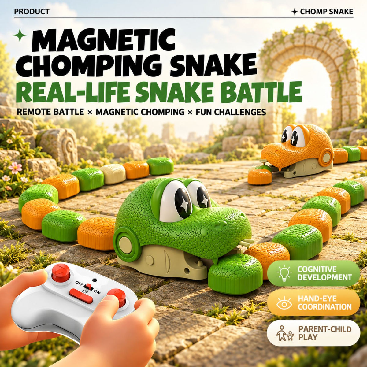 Ready Stock RC Magnetic Chomping Snake Toy 2.4G Remote Control Multiplayer Kids Gift Ages 6+ - Little Kooma