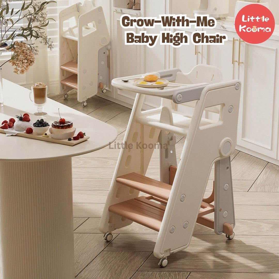 Ready Stock Foldable Baby High Chair & Kids Study Chair – Adjustable Height, Safety Guard, Learning Tower