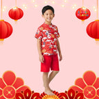 Ready Stock CNY Carp Dragon Leap Boys Cheongsam Top & Shorts Baby Kids Chinese New Year Outfit