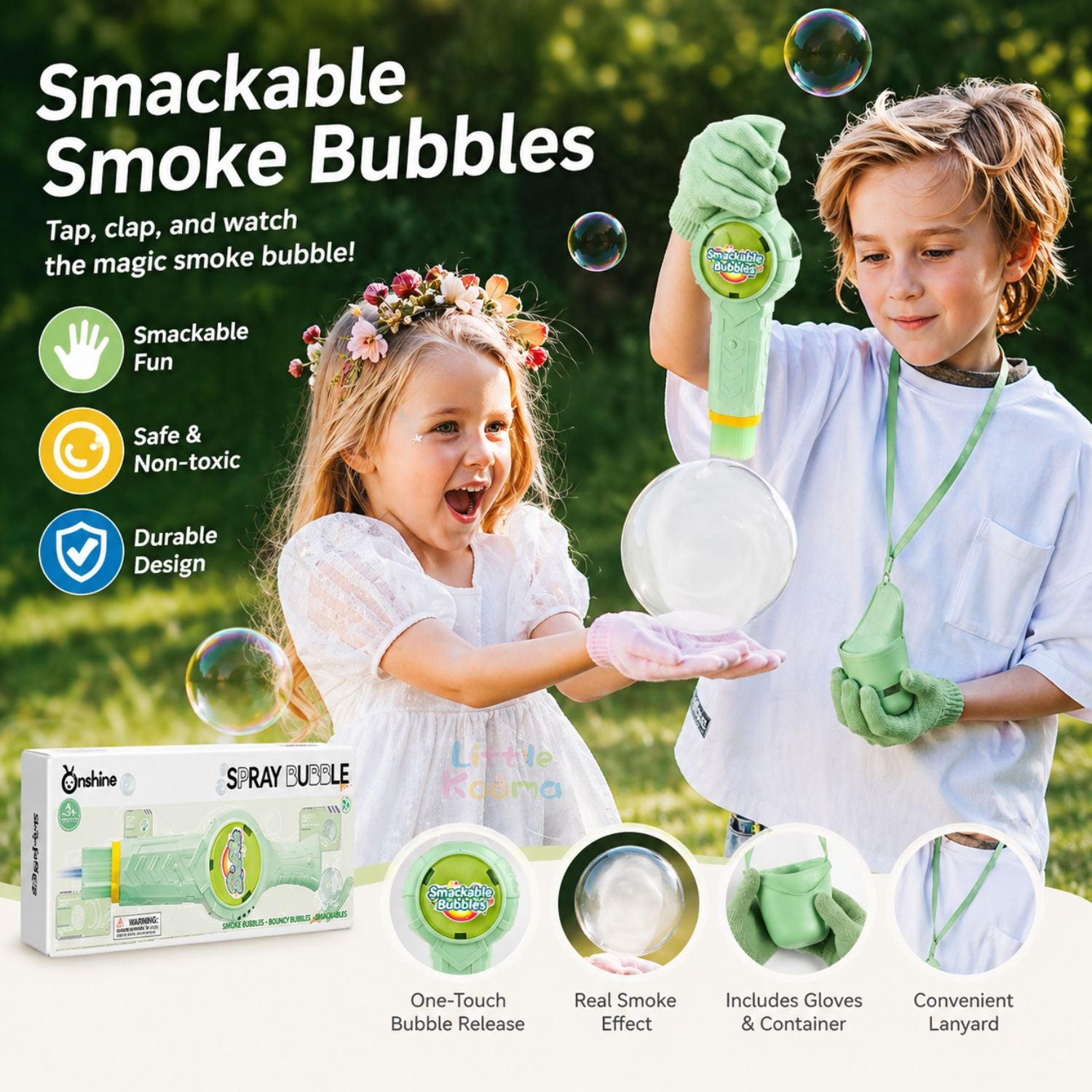 Ready Stock Smoke Bubble Toy Auto Bubble Gun LED Light Smackable Bubble Maker Kids Outdoor Toy - Little Kooma