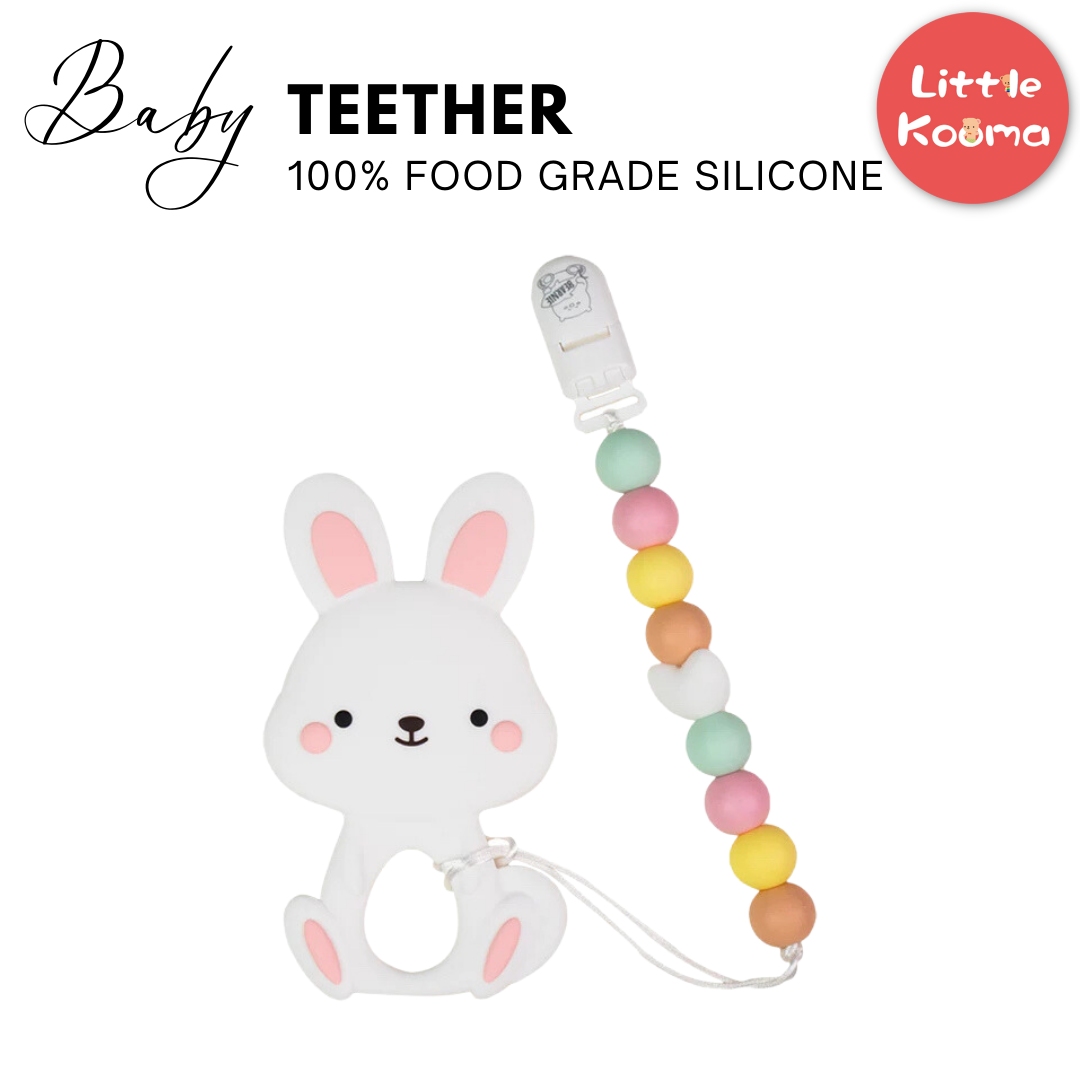 Cutie White Bunny Baby Silicone Teether Set - Little Kooma