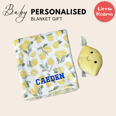 Personalised Hudson Baby Plush Toy n Blanket Set Lemon 00399CH - Little Kooma