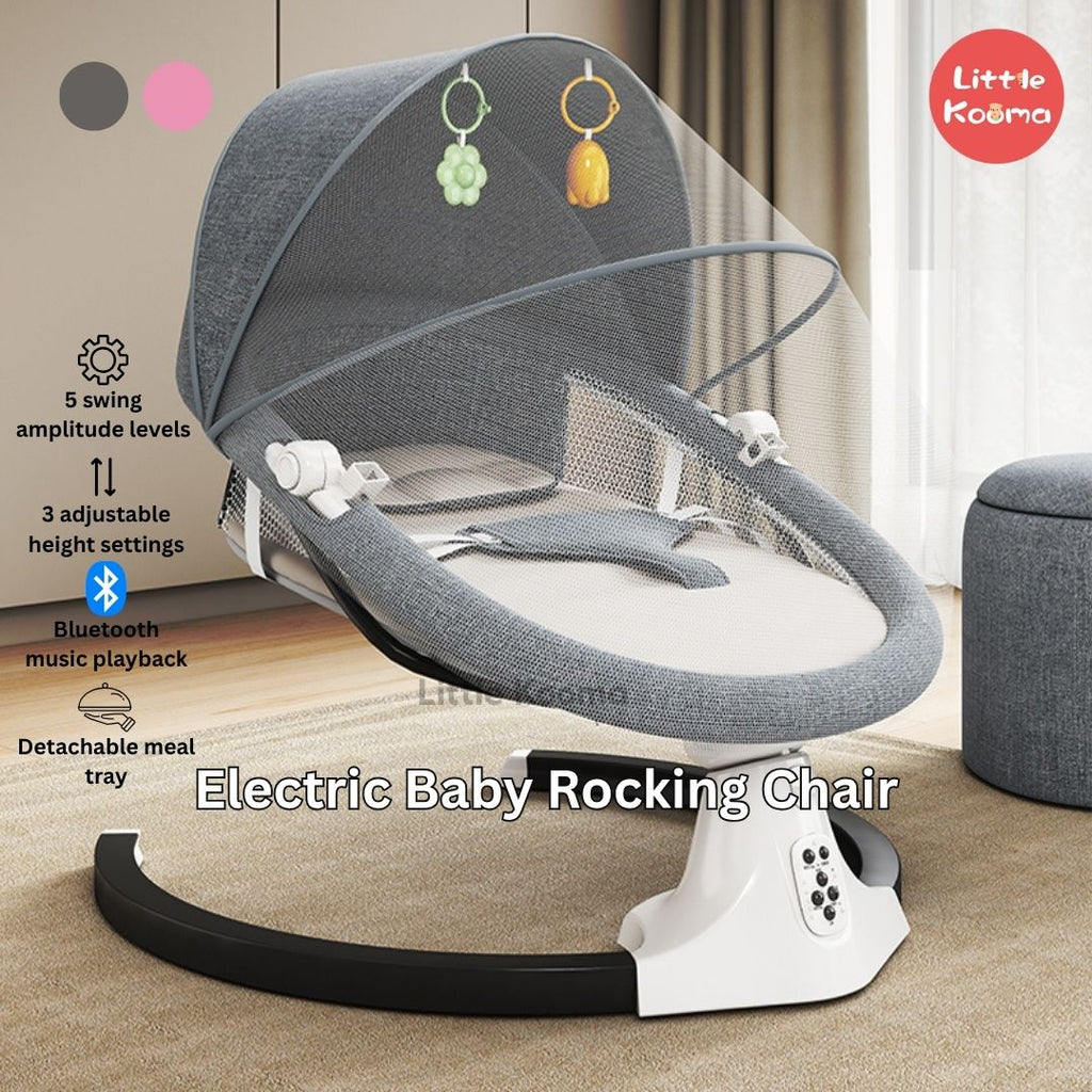 Electric Baby Rocking Chair with Bluetooth Music, Remote Control & Mosquito Net – Adjustable Swing & Recline