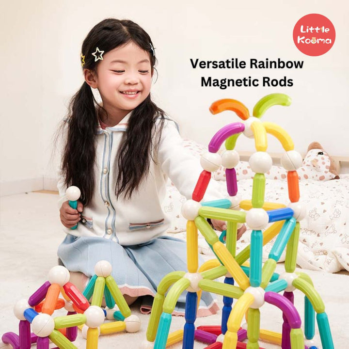 Versatile Rainbow Magnetic Rods – STEM Building Toys for Kids, Creative Construction Set with Magnetic Sticks and Balls for Ages 3-8