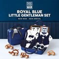Little Man Baby Boy Gift Set – Summer Gentleman Outfits, Wooden Toys & Blue Carry Case