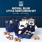 Little Man Baby Boy Gift Set – Summer Gentleman Outfits, Wooden Toys & Blue Carry Case