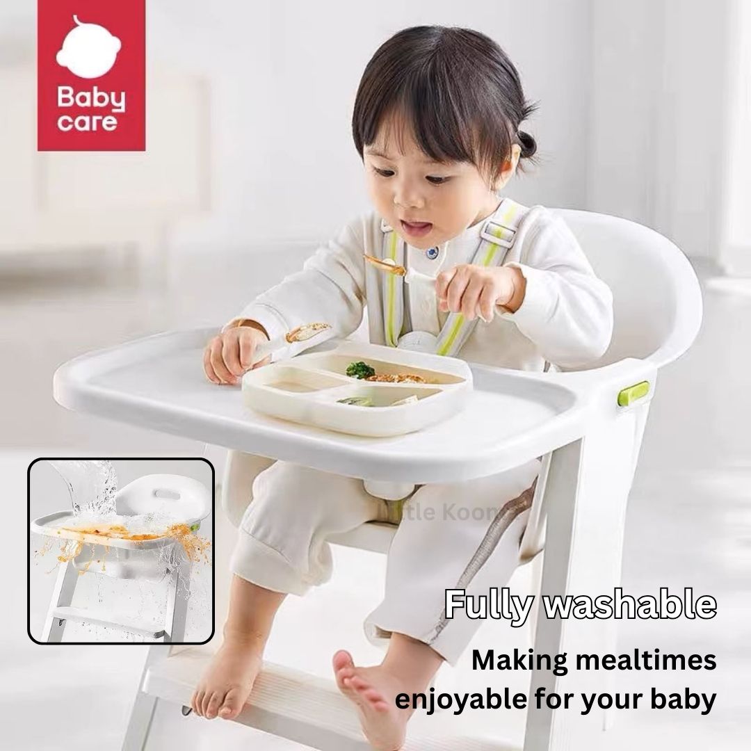 Adjustable Tray Baby High Chair with Washable Tray & Ergonomic Seat | Lightweight 6kg | Stable Feeding Chair - Little Kooma