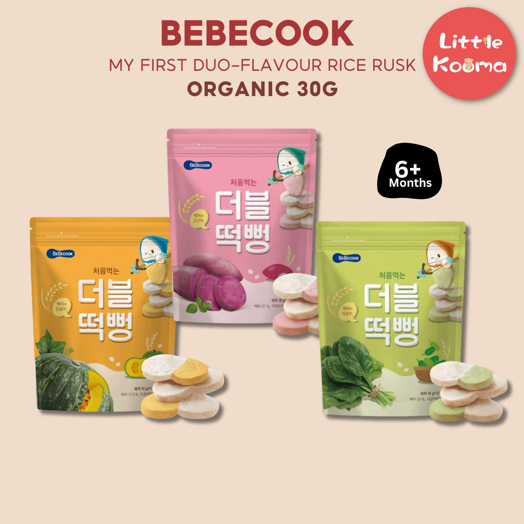 Baby Rice Rusk Snacks 30g Pack For 6 months Baby With Pumpkin Spinach and Sweet Potat -  My First Duo-Flavour Rice Rusk By BebeCook