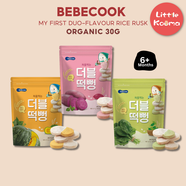 Baby Rice Rusk Snacks 30g Pack For 6 months Baby With Pumpkin Spinach and Sweet Potat -  My First Duo-Flavour Rice Rusk By BebeCook
